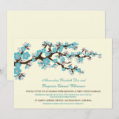 Cherry Blossom Wedding Invitation (aqua) Kaart (Voorkant / Achterkant)
