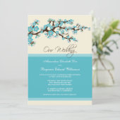 Cherry Blossom Wedding Invitation (aqua) Kaart (Staand voorkant)