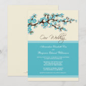 Cherry Blossom Wedding Invitation (aqua) Kaart (Voorkant / Achterkant)