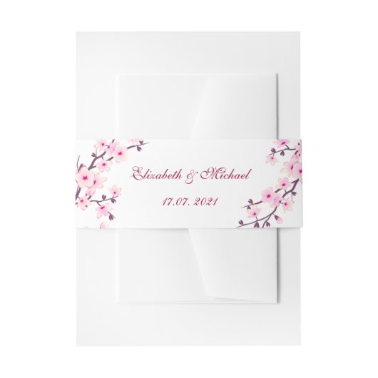 Cherry Blossom Wedding Invitation Belly Band Uitnodigingen Wikkel (Voorkant Voorbeeld)