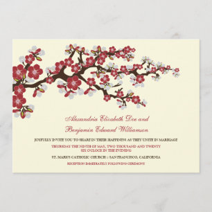 Cherry Blossom Wedding Invitation (cranberry) Kaart