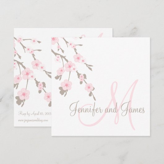 Cherry Blossom Wedding Invitation for Monogram Kaart (Voorkant / Achterkant)