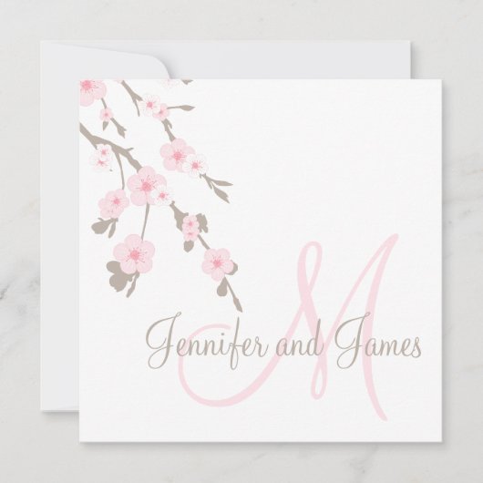 Cherry Blossom Wedding Invitation for Monogram Kaart (Voorkant)