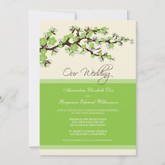 Cherry Blossom Wedding Invitation (groene appel) Kaart (Voorkant)