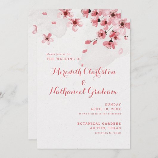 Cherry Blossom Wedding Invitation Kaart (Voorkant / Achterkant)