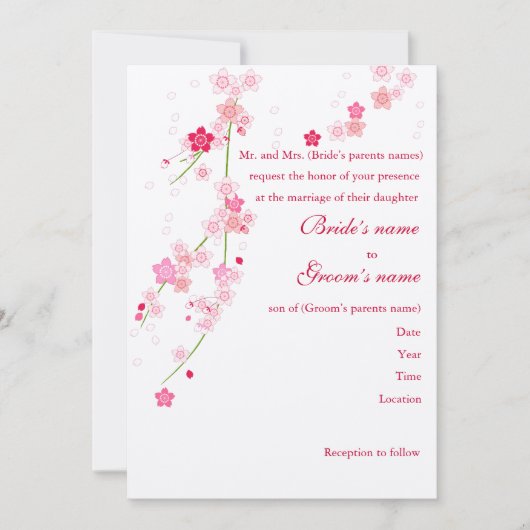 Cherry Blossom Wedding Invitation Kaart (Voorkant)