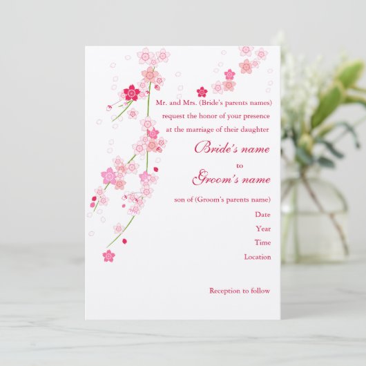 Cherry Blossom Wedding Invitation Kaart (Staand voorkant)