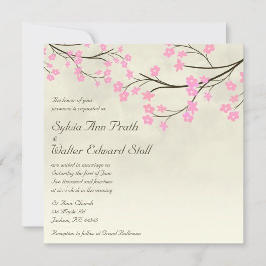 Cherry Blossom Wedding Invitation Kaart (Voorkant)