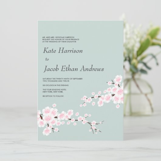 Cherry Blossom Wedding Invitation Kaart (Staand voorkant)