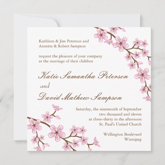 Cherry Blossom Wedding Invitation Kaart (Voorkant)