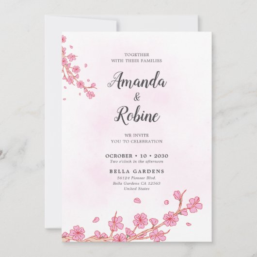 Cherry Blossom Wedding Invitation Kaart (Voorkant)