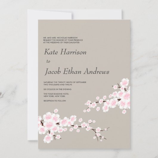 Cherry Blossom Wedding Invitation Kaart (Voorkant)