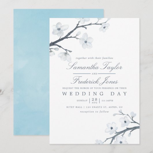 Cherry Blossom Wedding Invitation Kaart (Voorkant / Achterkant)