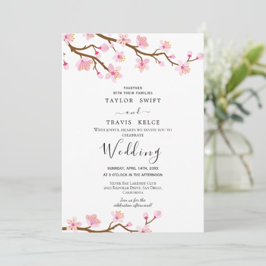 Cherry Blossom Wedding Invitation Kaart (Staand voorkant)