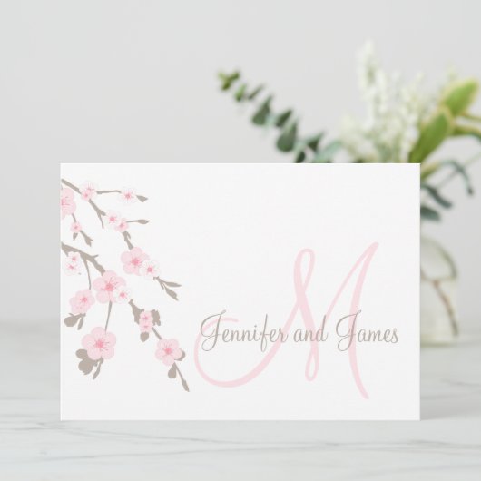 Cherry Blossom Wedding Invitation Landschap Kaart (Staand voorkant)