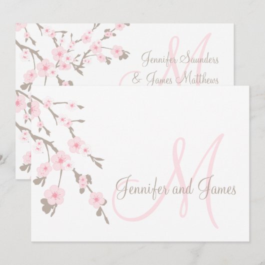 Cherry Blossom Wedding Invitation Landschap Kaart (Voorkant / Achterkant)