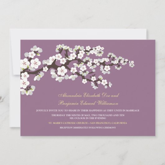 Cherry Blossom Wedding Invitation (lavender) Kaart (Voorkant)