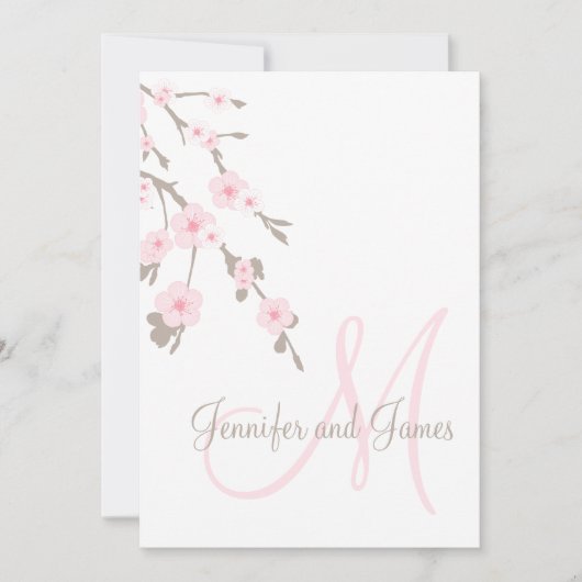 Cherry Blossom Wedding Invitation Monogram Terug Kaart (Voorkant)