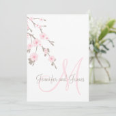 Cherry Blossom Wedding Invitation Monogram Terug Kaart (Staand voorkant)