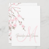 Cherry Blossom Wedding Invitation Monogram Terug Kaart (Voorkant / Achterkant)