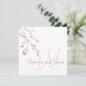 Cherry Blossom Wedding Invitation Monogram Terug Kaart (Staand voorkant)