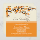 Cherry Blossom Wedding Invitation (oranje) Kaart (Voorkant / Achterkant)