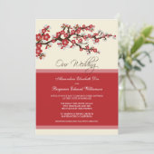 Cherry Blossom Wedding Invitation (rood) Kaart (Staand voorkant)