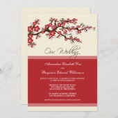 Cherry Blossom Wedding Invitation (rood) Kaart (Voorkant / Achterkant)