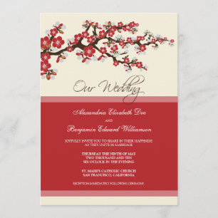 Cherry Blossom Wedding Invitation (rood) Kaart