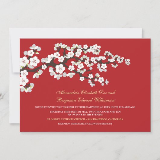 Cherry Blossom Wedding Invitation (rood) Kaart (Voorkant)