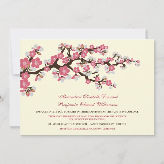Cherry Blossom Wedding Invitation (roos roze) Kaart (Voorkant)
