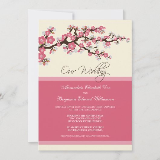 Cherry Blossom Wedding Invitation (roze) Kaart (Voorkant)