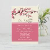 Cherry Blossom Wedding Invitation (roze) Kaart (Staand voorkant)
