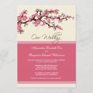 Cherry Blossom Wedding Invitation (roze) Kaart