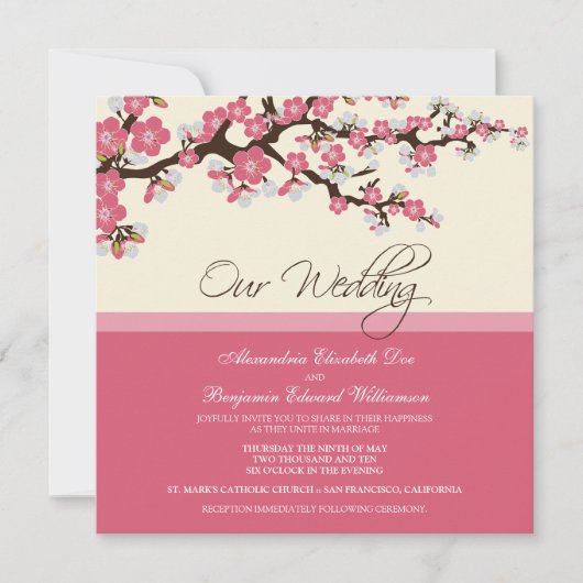 Cherry Blossom Wedding Invitation (roze) Kaart (Voorkant)