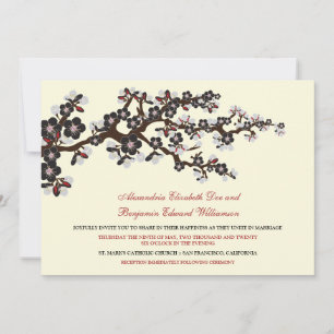 Cherry Blossom Wedding Invitation (zwart) Kaart