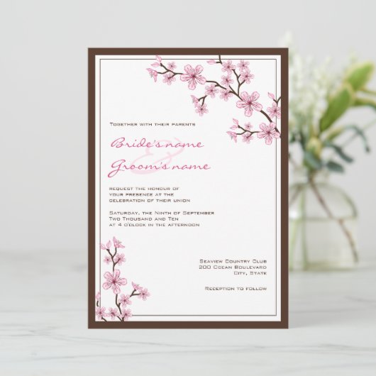 Cherry Blossom Wedding Invitations Kaart (Staand voorkant)