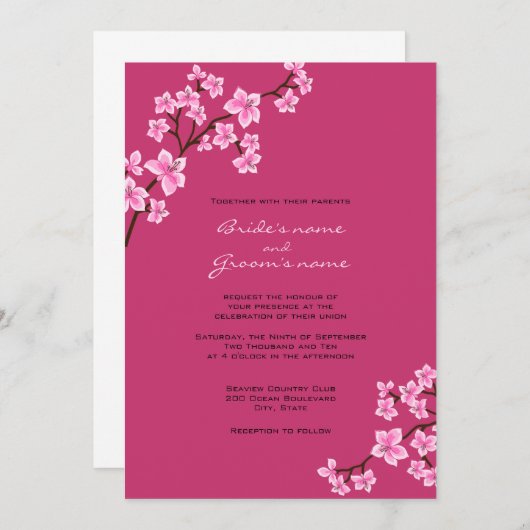 Cherry Blossom Wedding Invitations Kaart (Voorkant / Achterkant)