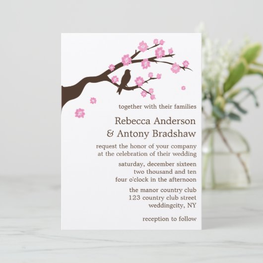 Cherry Blossom Wedding Invitations Kaart (Staand voorkant)