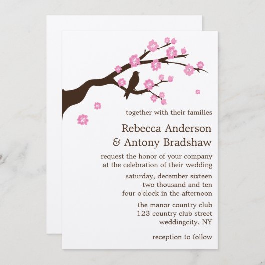 Cherry Blossom Wedding Invitations Kaart (Voorkant / Achterkant)