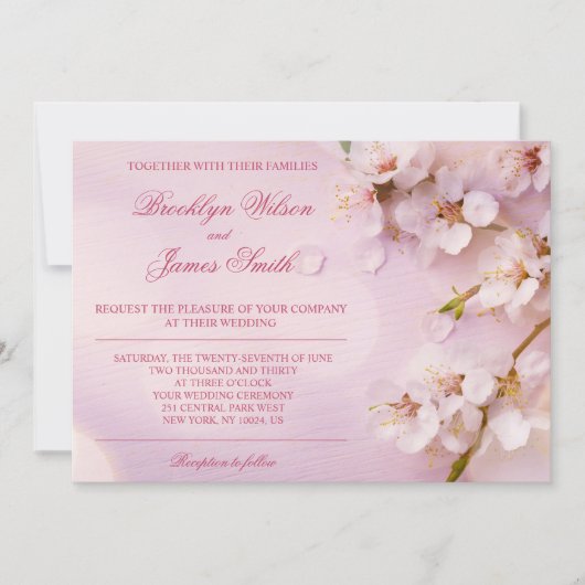 Cherry Blossom Wedding Invitations Pink Floral Kaart (Voorkant)