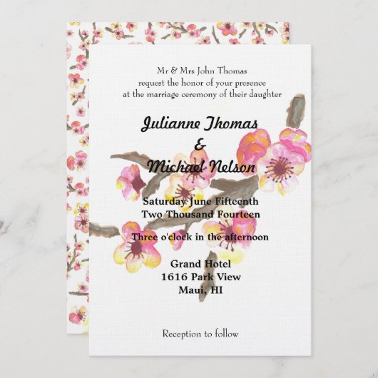 Cherry Blossom Wedding Kaart (Voorkant / Achterkant)