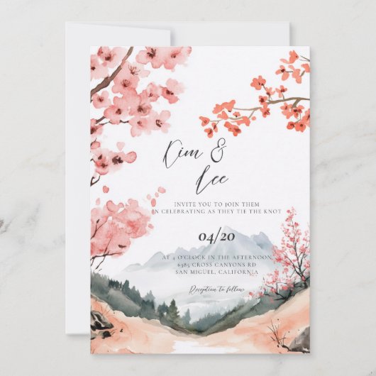 Cherry Blossom Wedding Kaart (Voorkant)