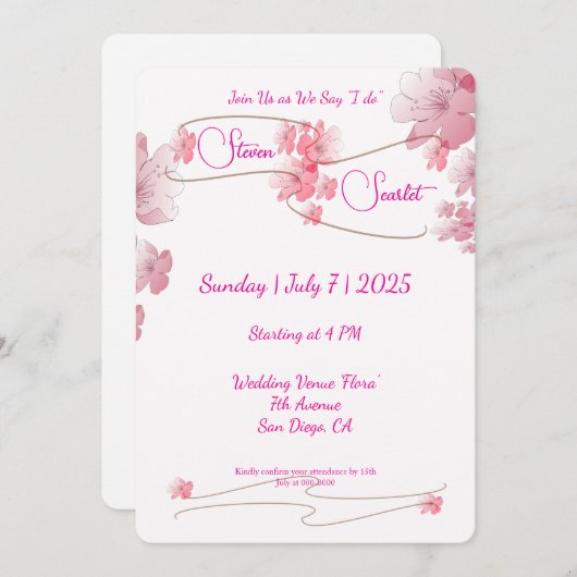 Cherry Blossom Wedding Kaart (Voorkant / Achterkant)