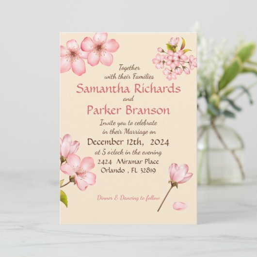 Cherry Blossom Wedding Kaart (Staand voorkant)