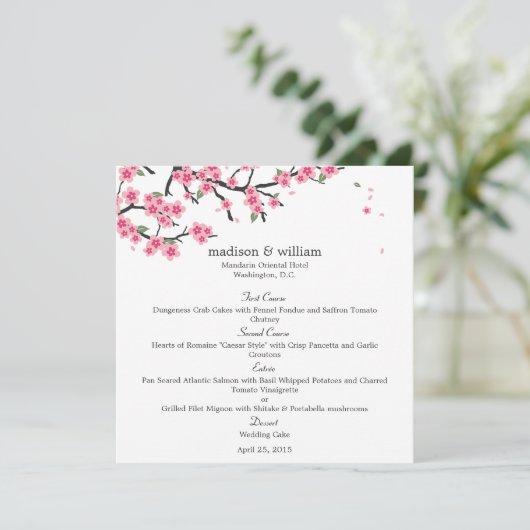 Cherry Blossom Wedding Menu Card (Staand voorkant)