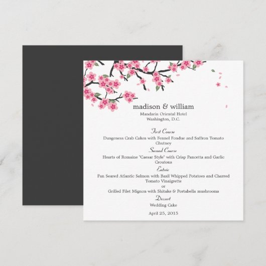 Cherry Blossom Wedding Menu Card (Voorkant / Achterkant)