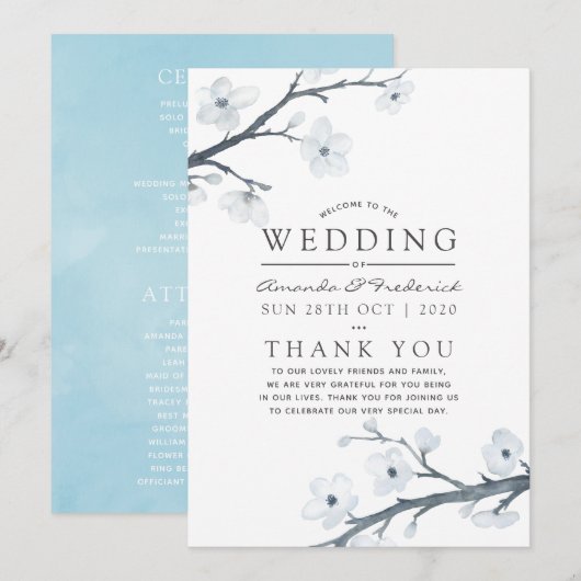 Cherry Blossom Wedding Programmakaart (Voorkant / Achterkant)