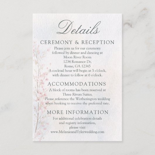 Cherry Blossom Wedding/Reception Details Card Informatiekaartje (Voorkant)