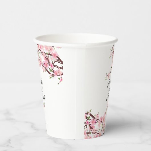 Cherry Blossom Wedding Reception Personalize Name Papieren Bekers (Rechts)